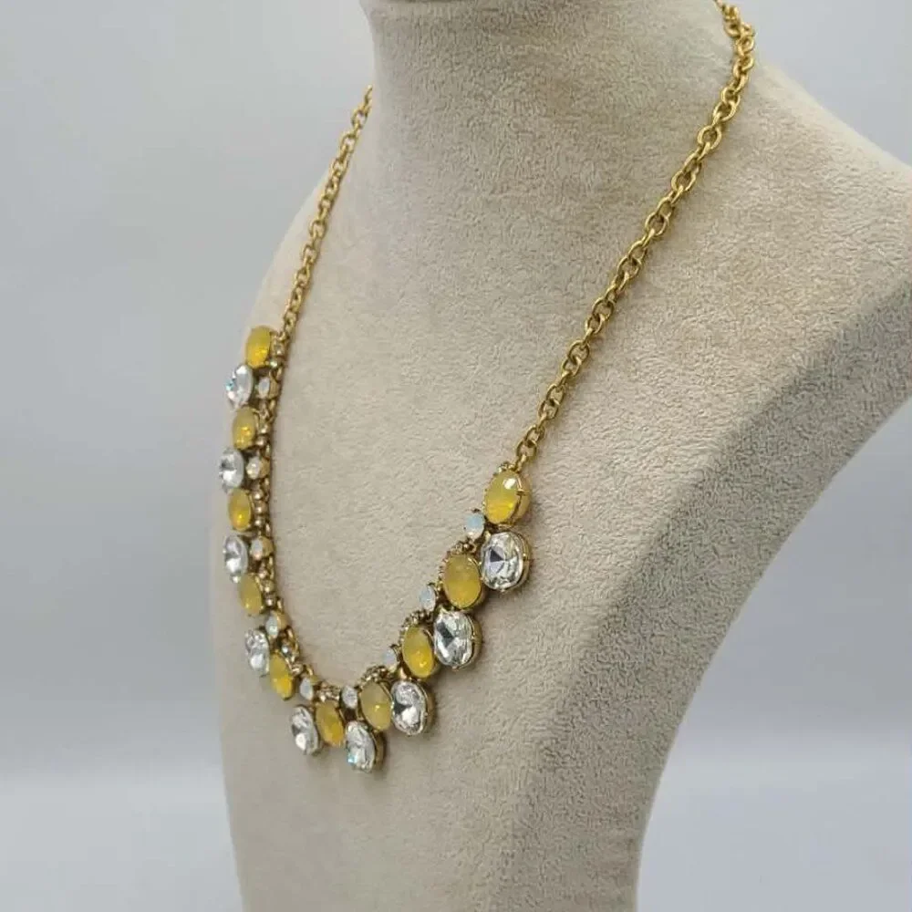 J Crew Factory Gold Tone Clear & Gold Crystal Necklace NWT!